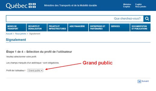 Signalement mauvaise conditon routière au Québec