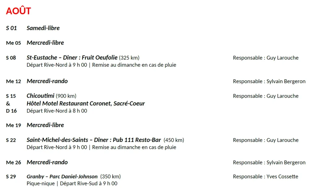 Activités en août