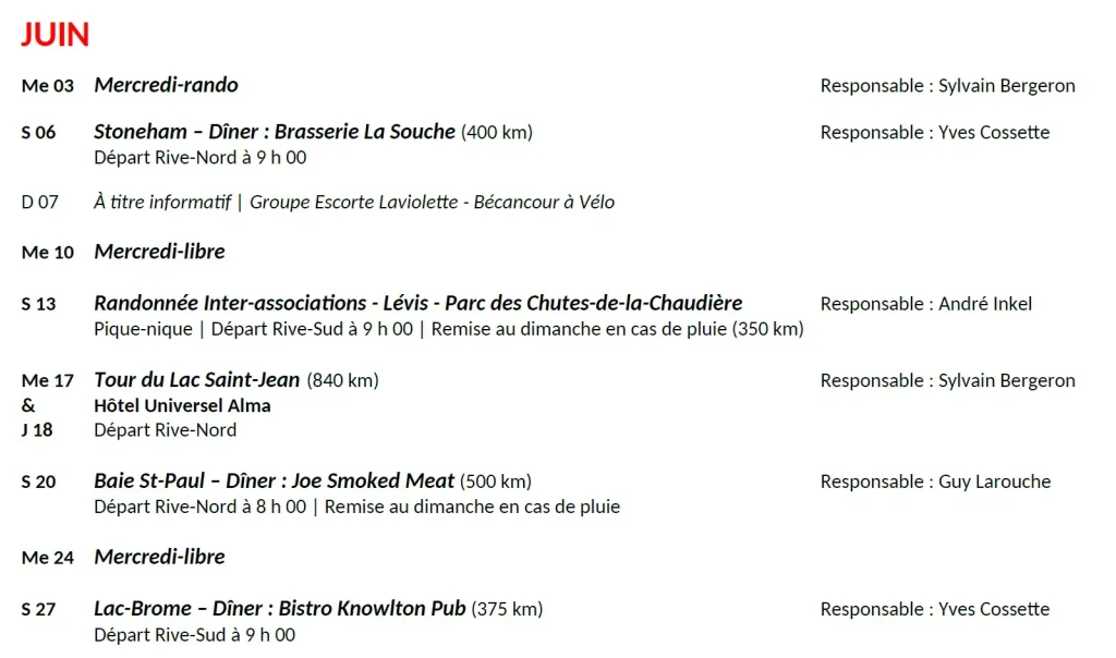 Activités en juin