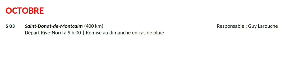 Activités en octobre